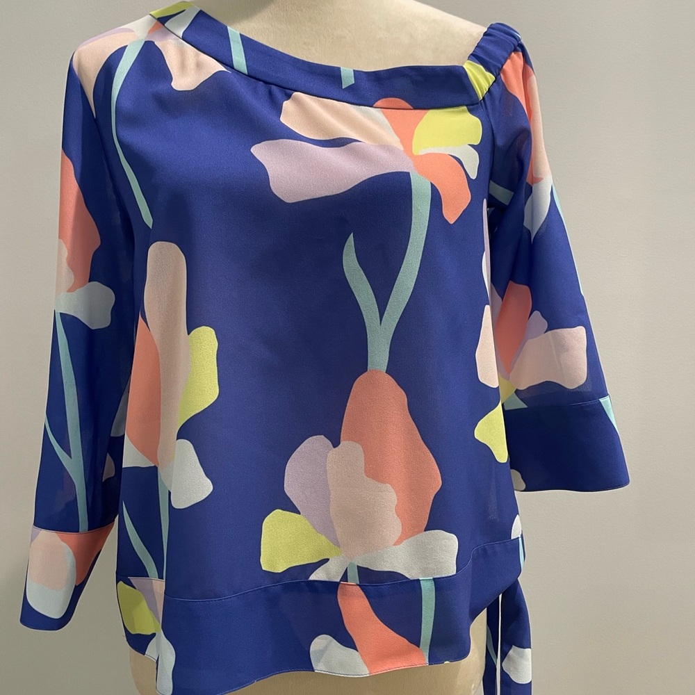 Crosby Blue/Periwinkle Asymmetrical Tie Front Blouse